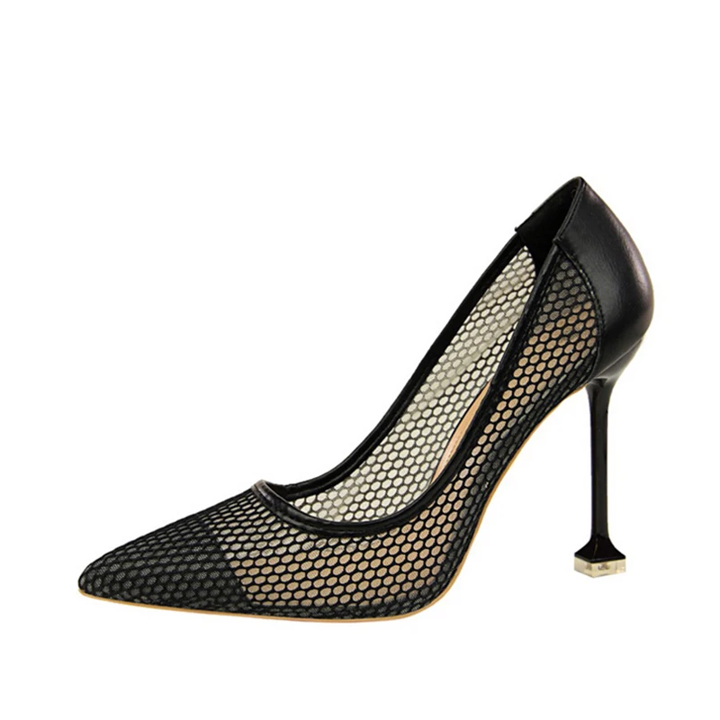 

Free Shipping Hot Sale Air Mesh Net Cloth Pointed Toe Women Sexy 9.5cm High Heel Shoes Pump Size 34-40
