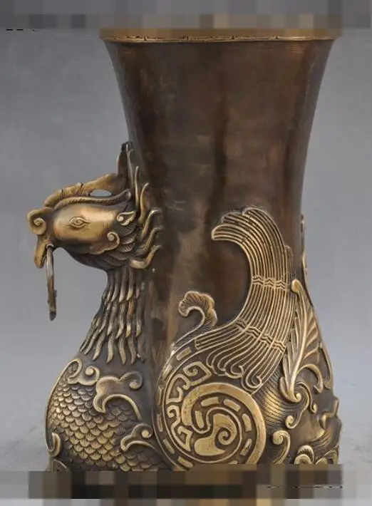 

S00456 12"marked chinese palace bronze phoenix bird statue Zun Cup Bottle Pot Vase Jar (B0413)