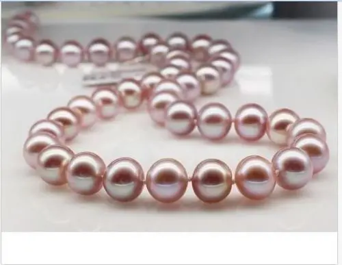 

gorgeous 9-10mm round lavender freshwater pearl necklace 925silver gold clasp