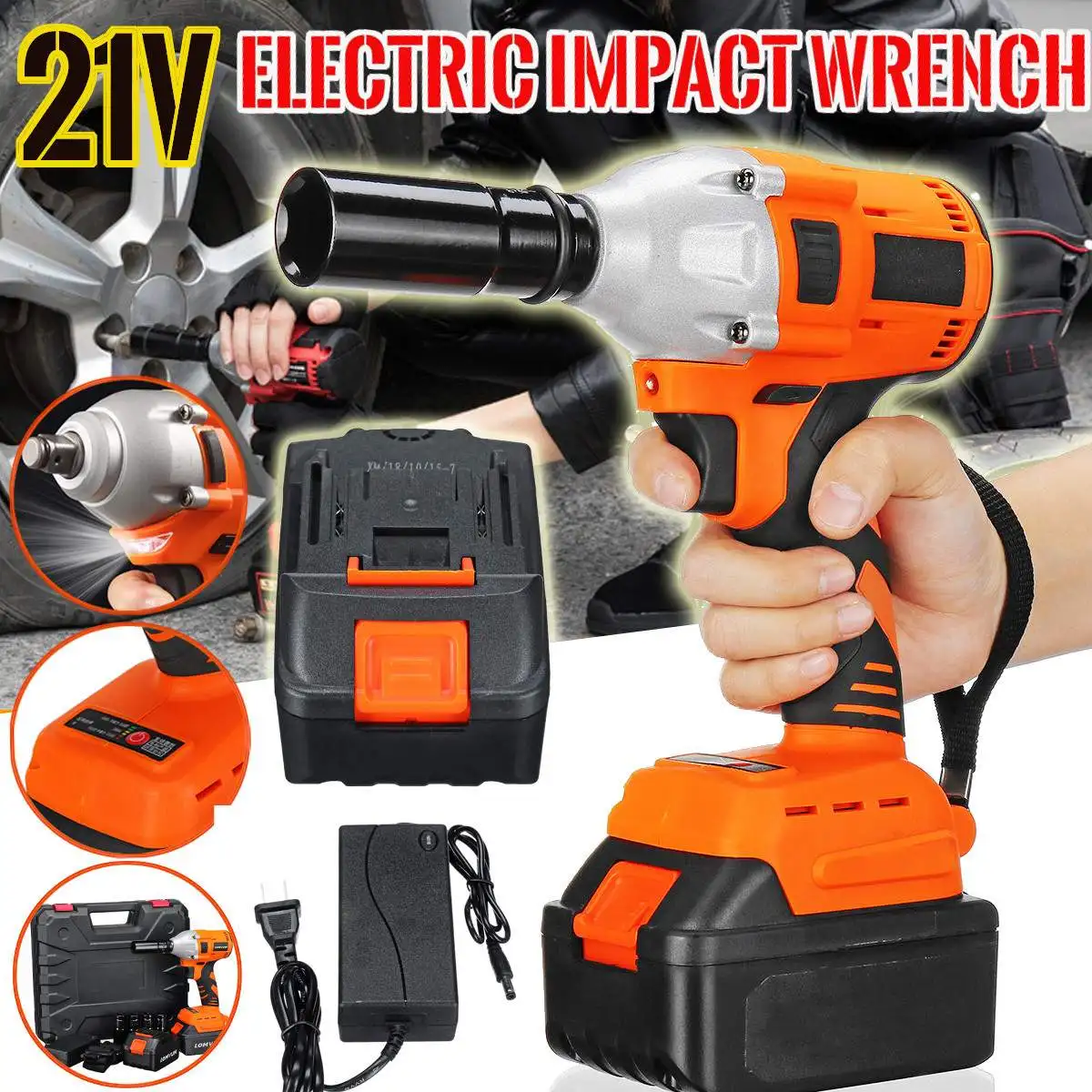 

21V 16000mAh 300 N.m Brushless Cordless Electric Wrench Impact Driver Power Tool Rechargeable Lithium Battery Household Drill