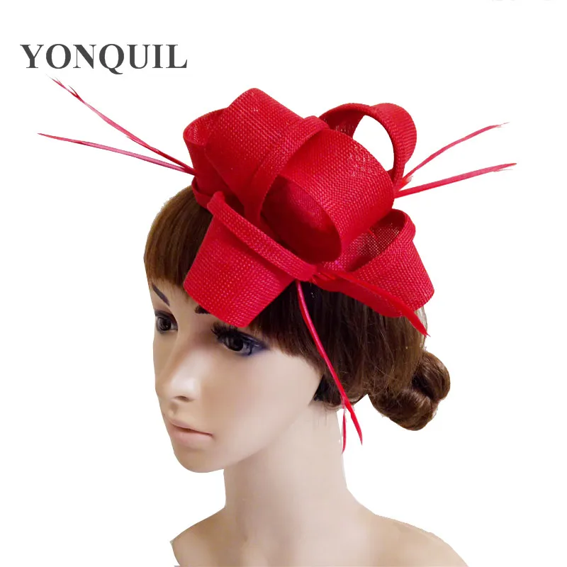Новое прибытие имитация шляпки из соломки синамей с вуалеткой женские свадебные с пером аксессуары для волос Дамы праздничные ободки