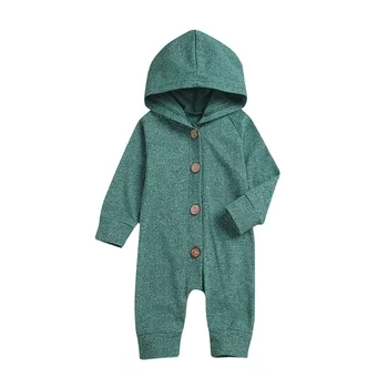 

Newborn Kid Baby Boy Girl Long Sleeve Hooded Romper Solid Single Breasted Bebe Jumpsuit Clothes