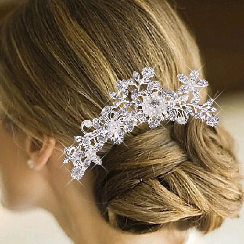 Элегантное пятилепестковое украшение для волос с кристаллами модные мигающие стразы жемчужные невесты свадебный гребень для волос аксессуары заколки для волос