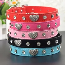 Bling Rhinestone Crystal Leather Pet font b Dog b font Cat Collars Adjustable Collar with Pendant