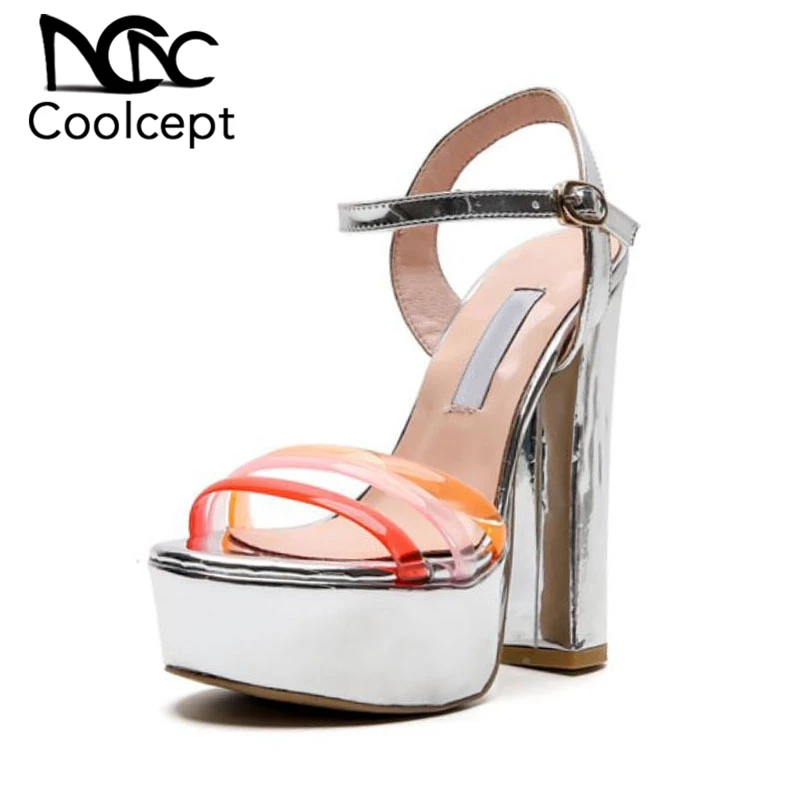

Coolcept Patent Leather Sandals Women Sexy High Heels Shoes Buckle Platform Party Club High Quality Shoes Women Size 32-44