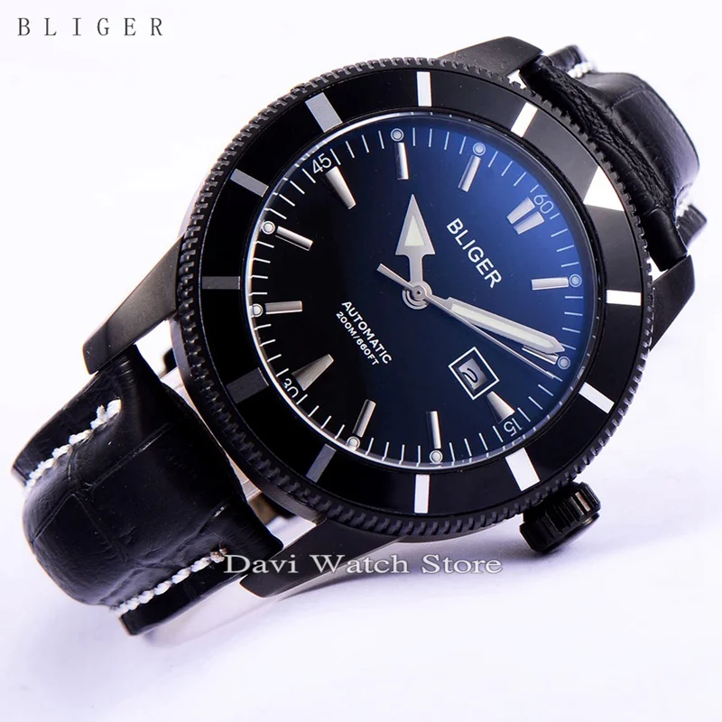 

BLIGER 46mm Stainless Steel black Case Luminous Automatic Mens Date Wrist Watch