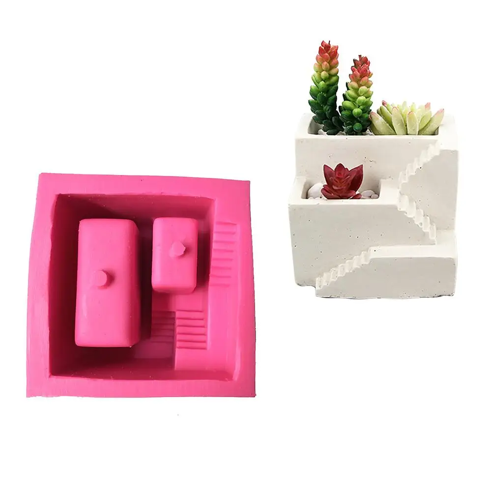 

Small House Stairs Shaped Cement Pots Silicone Mold DIY Handmade Nordic Style Stair Type Flower Vase Making Mold Clay Craft Tool