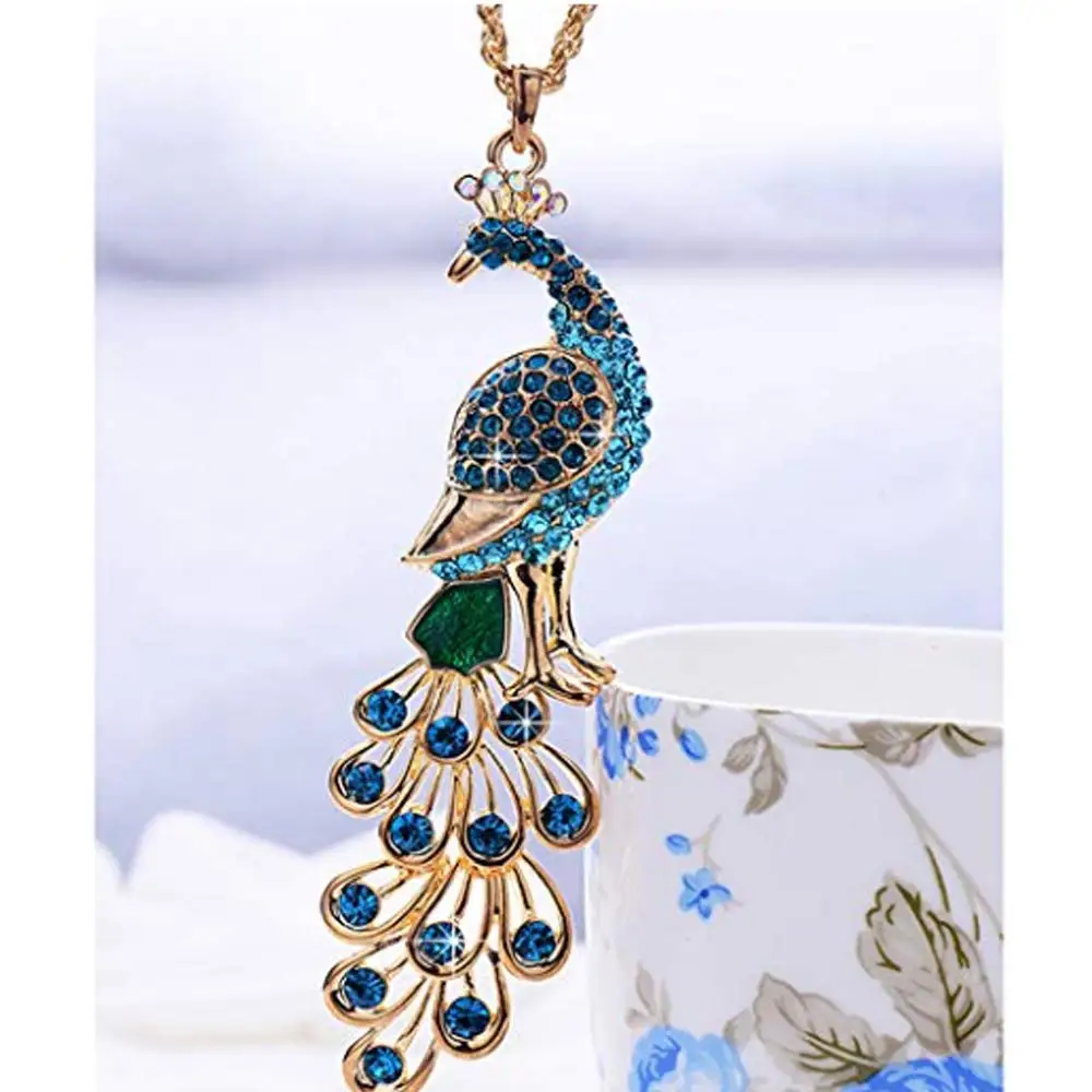 

Fully-Jewelled Peacock Pendant Necklace Bohemian Phoenix Sweater Chain Ornament Christmas New Year Gift