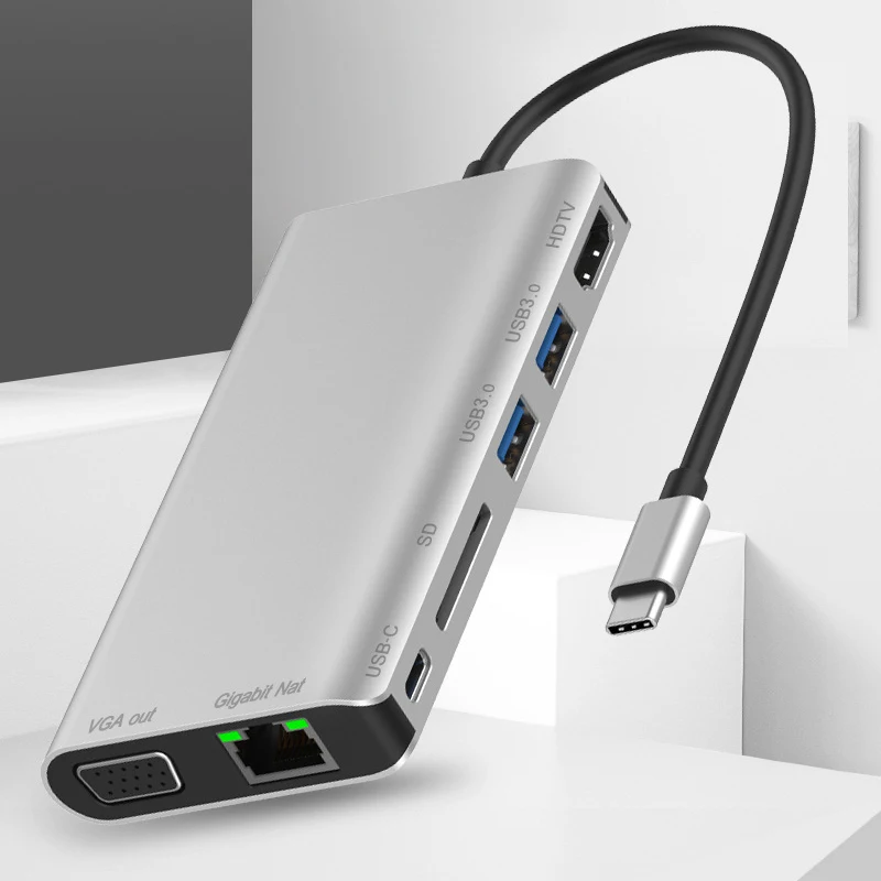 Type C конвертер Hdmi Vga Usbc к Rj45 Lan 4 K 2Usb 3 0 Sd слот для карт ридер 8 в 1 Тип адаптер док