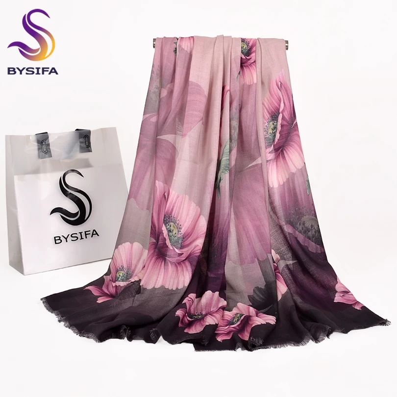 

[BYSIFA] Winter Purple Grey Women Large Wool Cashmere Scarves Shawl 2018 New Lilac Pattern Short Tassel Autumn Ladies Scarves