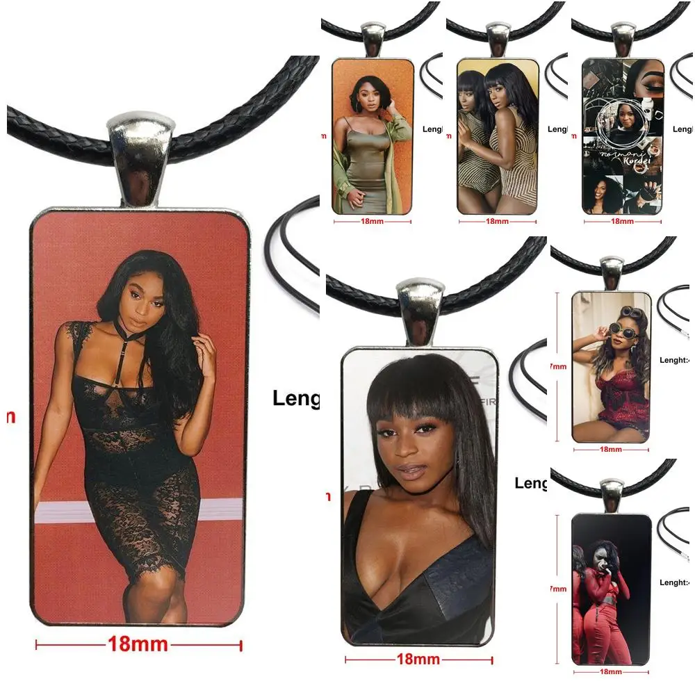 

Fifth Harmony Normani Kordei Stainless Steel Color Glass Cabochon With Rectangle Shaped Pendant Choker Necklace For Girls Gift