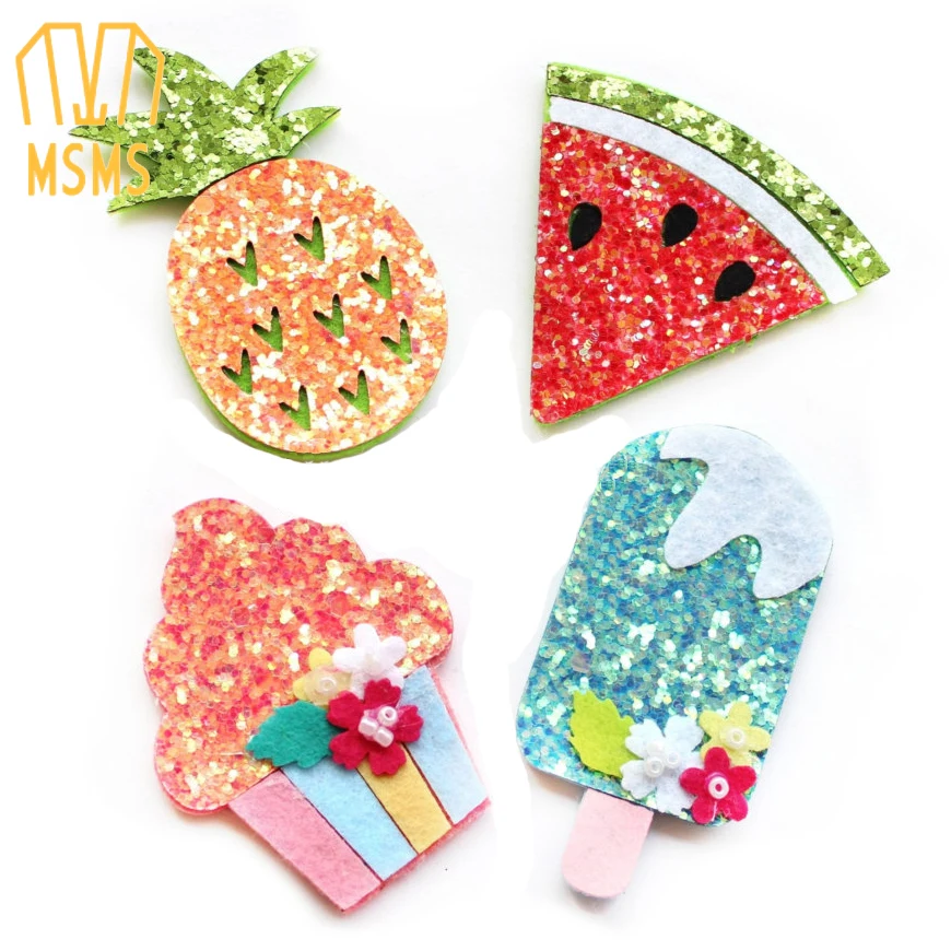 

Glitter Watermelon Felt Applique for DIY,Pineapple Cupcake Popsicle Flat Back Felt Appliques