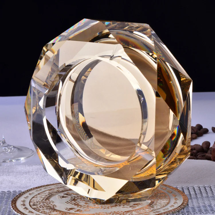 Ceny Luksusowe złoty wyraźna czerń kolorowe 12 cm okrągły popielniczka kryształowa popielniczka szklana dla prezent dla chłopaka wystrój domu DEC184