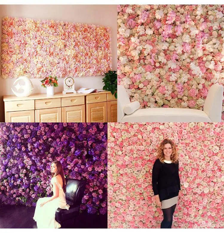 60x40cm Artificial Silk Hydrangea Rose Flower Wall Panels For Wedding