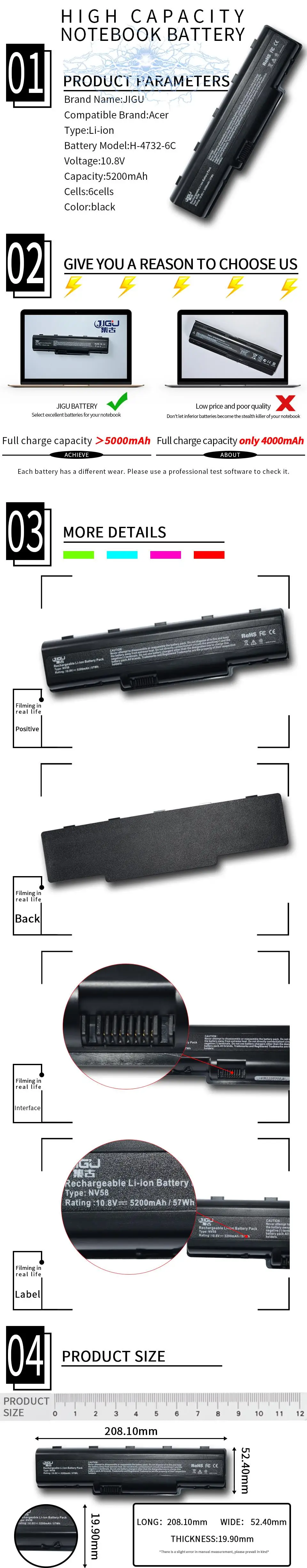 JIGU 6Cells Laptop Battery For Acer Aspire 4732 4732Z 5732Z 5732ZG AS09A31 AS09A41 AS09A56 AS09A61 AS09A70 AS09A71