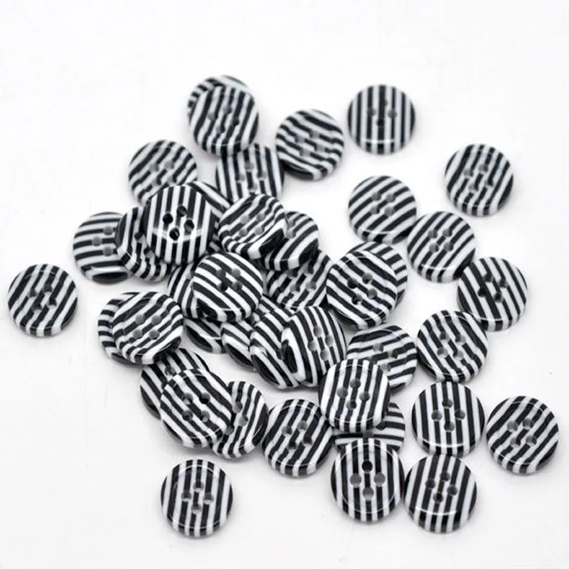 

100Pcs Black Zebra Striped 4 Holes Round Resin Sewing Buttons Fit Sewing or Scrapbooking 12mm