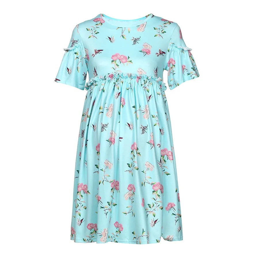 New Ties Waist Floral Printed Linen Maternity Dress Summer Autumn Fashion Nursing Clothes for Pregnant Women Pregnancy Clothing (5)
