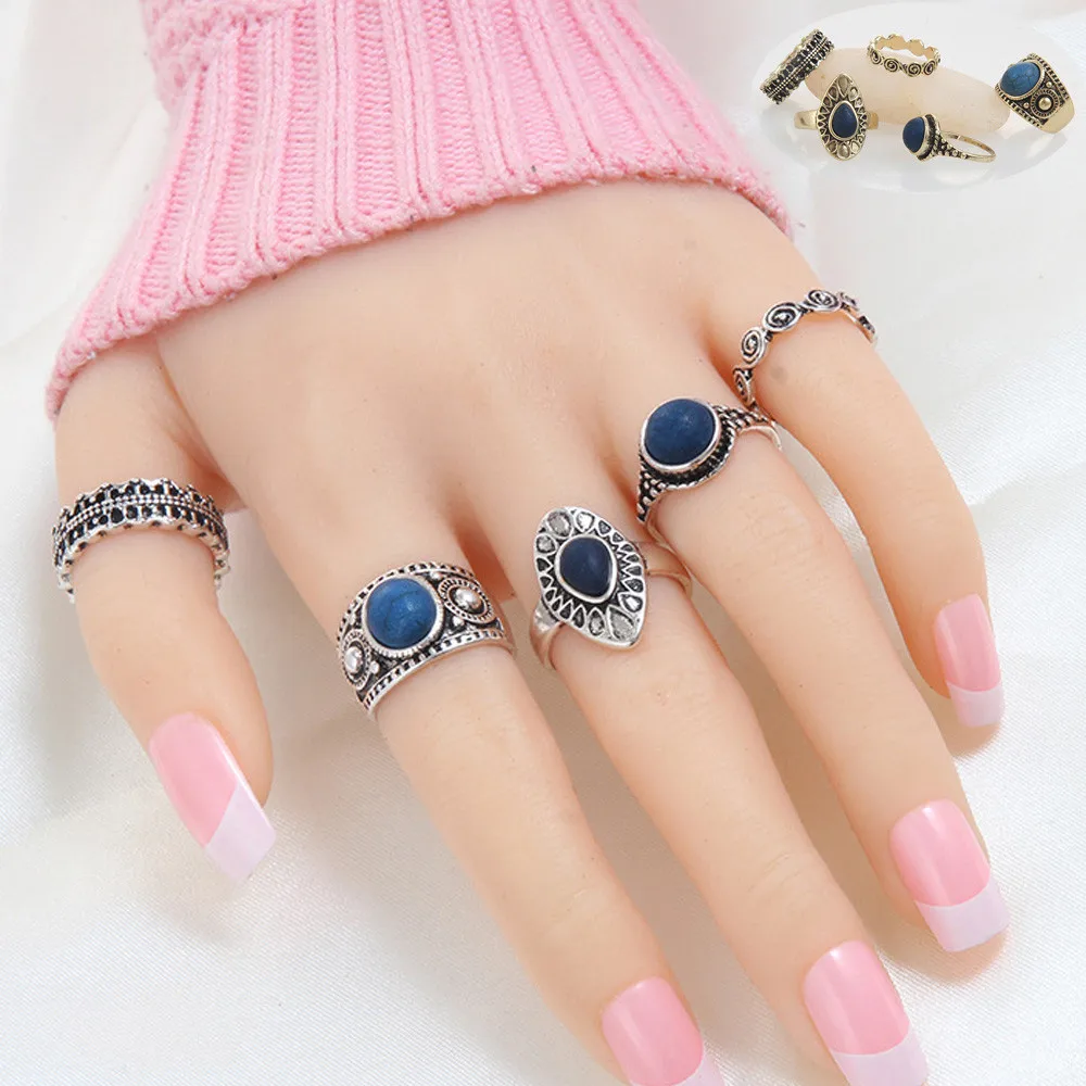 

5pcs/Set Women Bohemian Vintage Silver Stack Rings Above Knuckle Rings Set C10