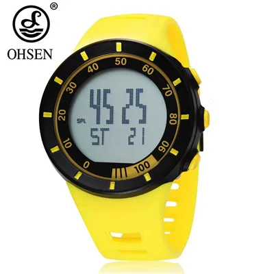 Reloj Masculino, мужские спортивные часы с резиновым ремешком, OHSEN, цифровые, Hombre, 5 АТМ, водонепроницаемые, ударопрочные, наручные часы с будильником, мужские часы - Цвет: Yellow