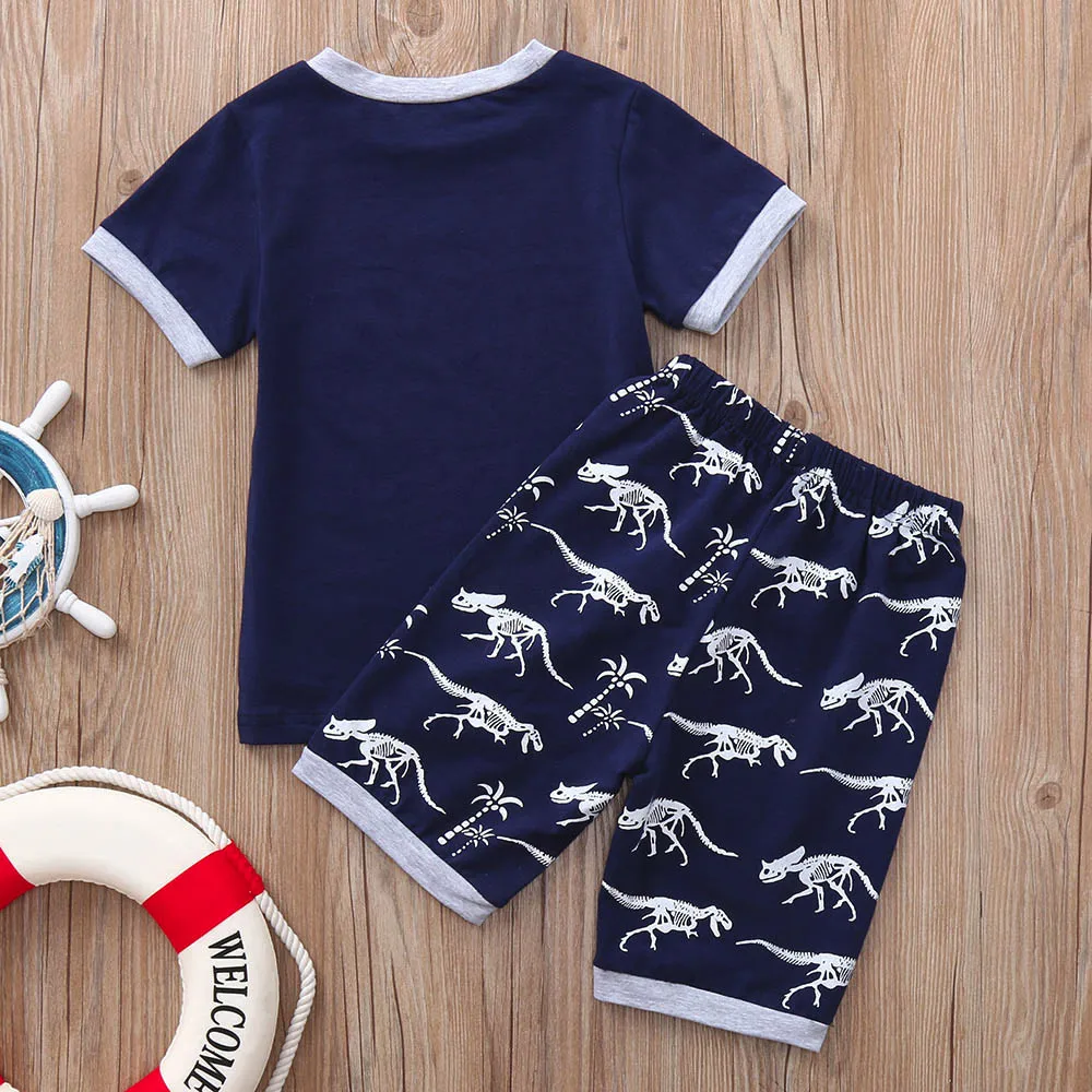 2Pcs Toddler Kids Baby Boys Dinosaur Print Tops+Shorts Outfits Clothes Sets