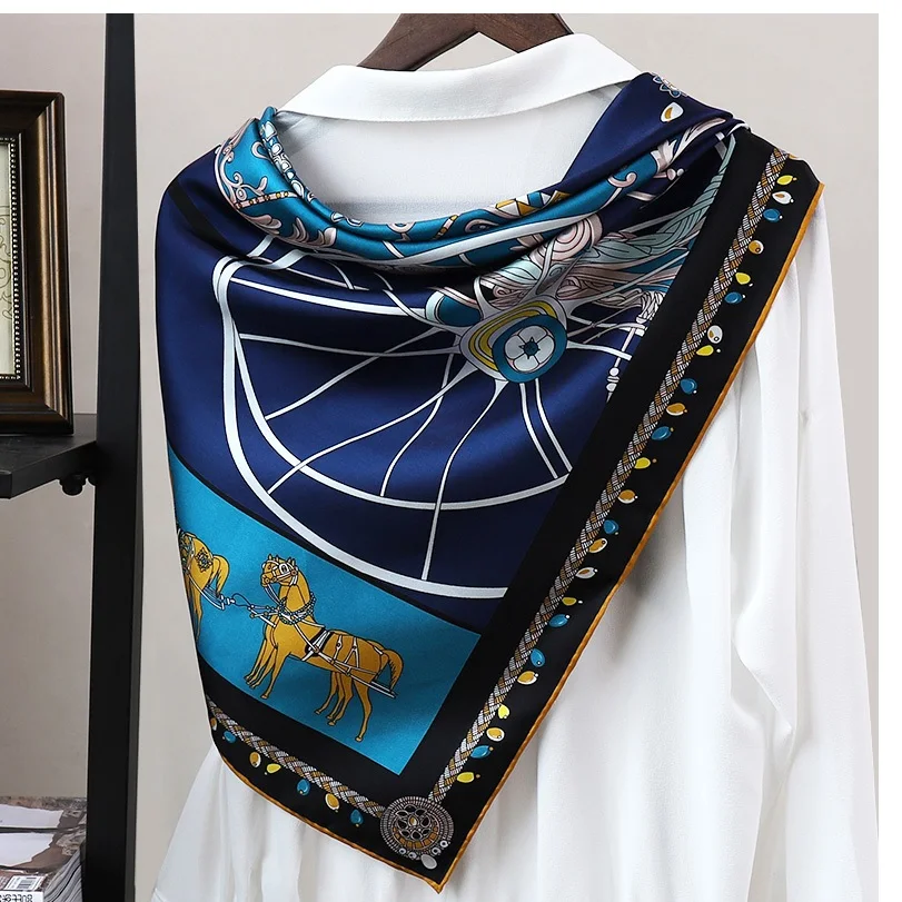 

Large Square 100% Silk Scarf Shawl Carriage Prints Women's Fashion Hijab Head Scarves 35"
