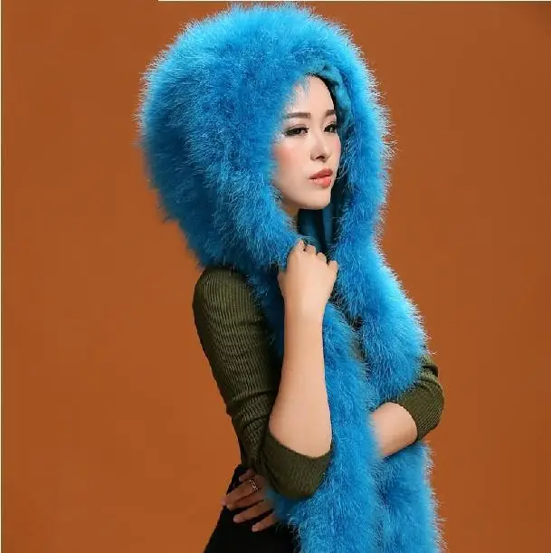 Best price at $104 Cheap H424-New Style large fashion warm hat winter one piece white women muffler,ostrich fur cap