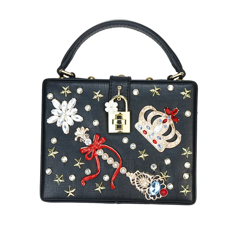 

Fashionable women new crown diamond handbag fashion box bag retro box bag women small square bag wallet Messenger bag