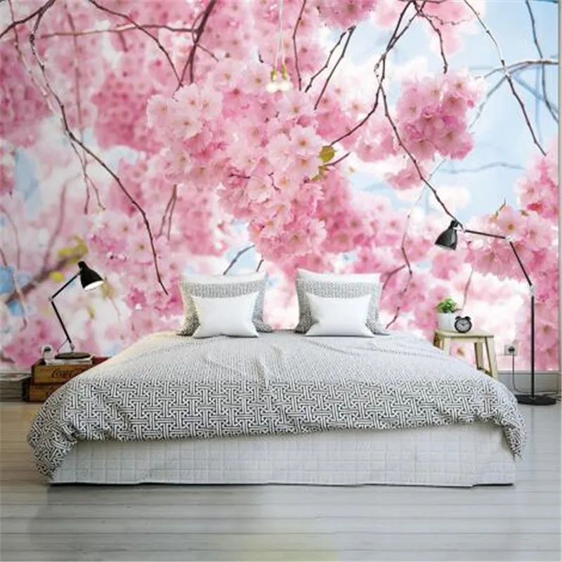 Вишневые Цветы фото обои 3D фрески розовые цветы обои для стен 3D обои домашний Декор Гостиная Спальня