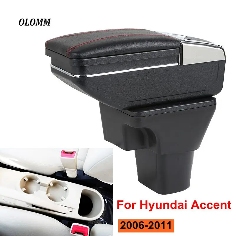

Armrest box For Hyundai Accent Verna 2006-2011 USB Charging heighten Double layer central Store content cup holder ashtray
