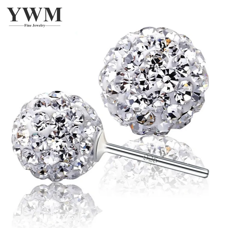 YWM 925 Sterling Silver Shambhal Diamond Ball Earrings Upscale Korean