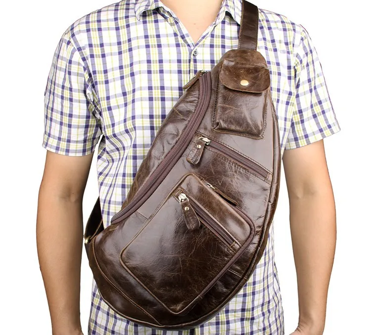 

Nesitu New High Quality Vintage Coffee Genuine Leather Women Men Chest Bags Real Skin Female Male Messenger Bag M7236