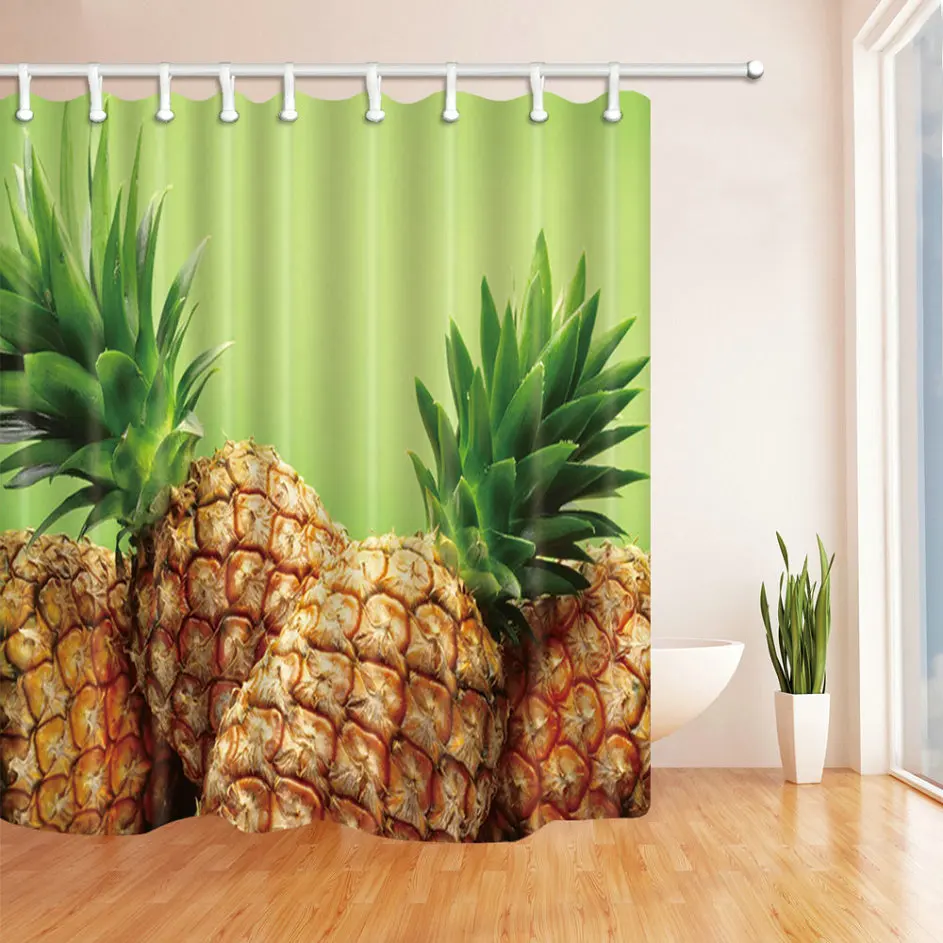 

Tropical Fruit pineapple Green Background Theme Shower Curtain Curtain Waterproof Mildew Mildew Home Decoration Bathroom Curtain