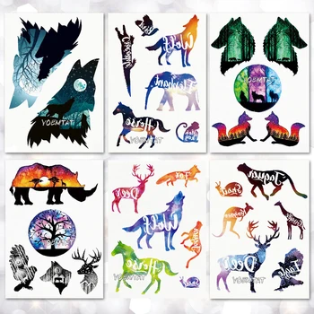 

Waterproof Temporary Tattoo Sticker Star watercolor wolf pattern tattoo Water Transfer body art fake tattoo for women men