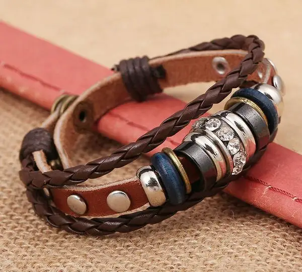 

2018 New Arrival Charm Leather Bracelet for Women Girl Rhinestone Beads Bracelet
