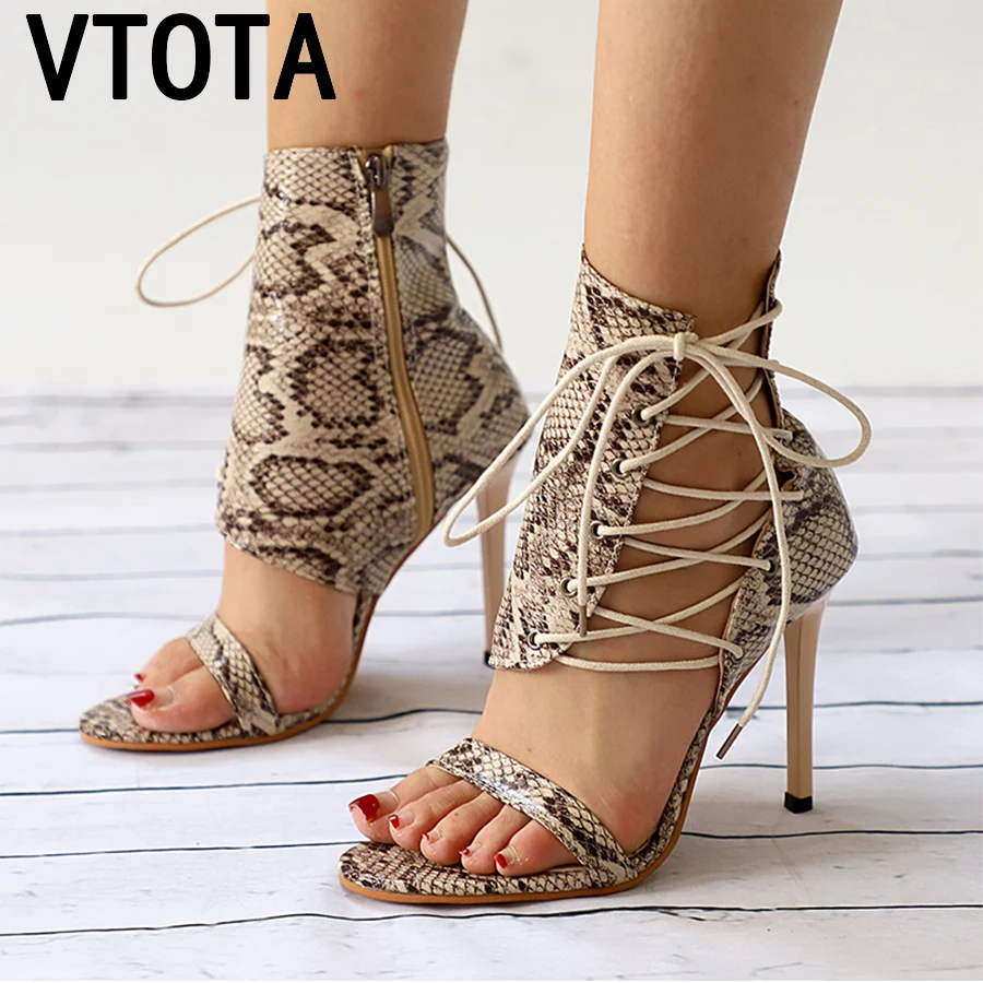 

VTOTA Lace-Up Sandals Open Toe High Heels Sexy Women Snake Party Pumps 10CM Women Shoes Designer Shoes Gladiator Sandals Women