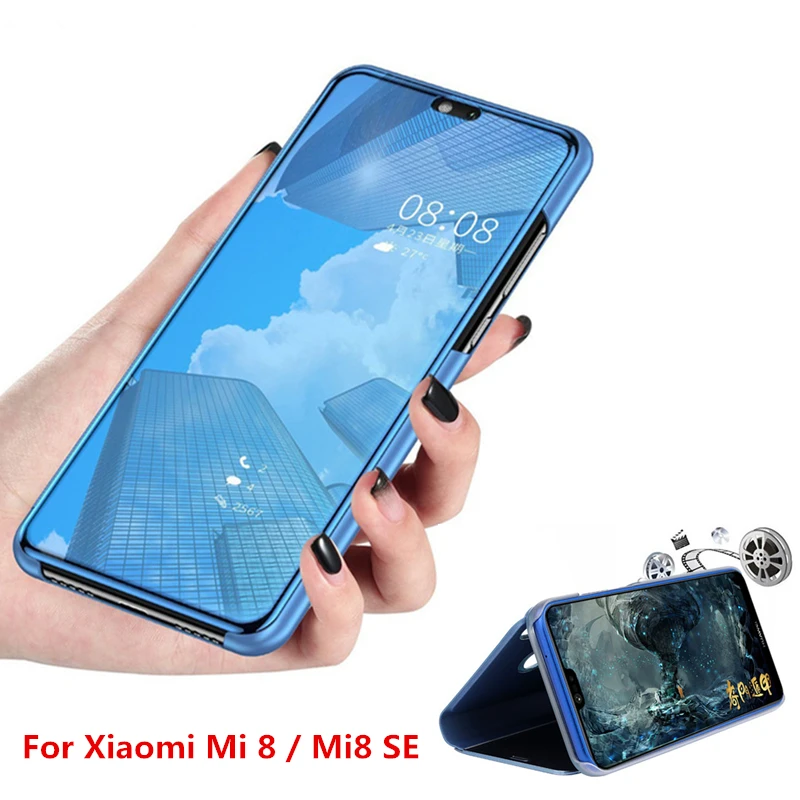 

Mirror Clear View Flip Case Cover For Xiaomi Mi 8 8SE 6 6X 5X Full Protection Back Cover For Xiaomi A1 A2 MIX2 Note 3 Stand Case