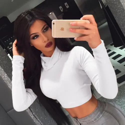 

2018 Hot Sexy Women T-Shirt Summer Autumn Casual Long Sleeve Slim bodycon Fashion basic Shirt Crop Tops