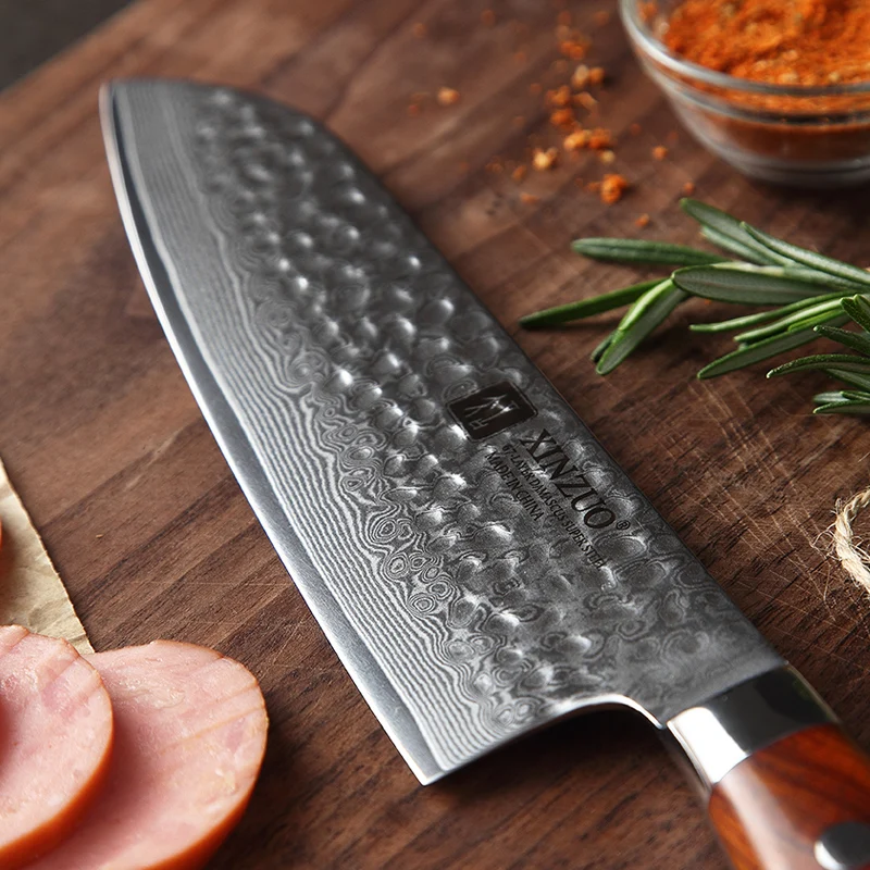 XINZUO Высокое качество 7 дюймов Santoku ножи Дамасская сталь шеф-повара кухонные ножи острый Кливер ножи подарок нож палисандр ручка