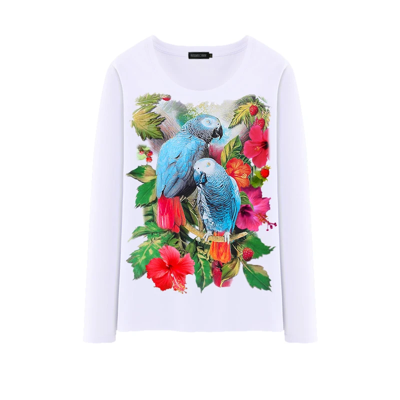

Andrecarr 3D t shirt men woman 5XL 6XL 7XL cotton T-shirt autumn Parrot pattern tshirt large size Long sleeves men's t-shirt