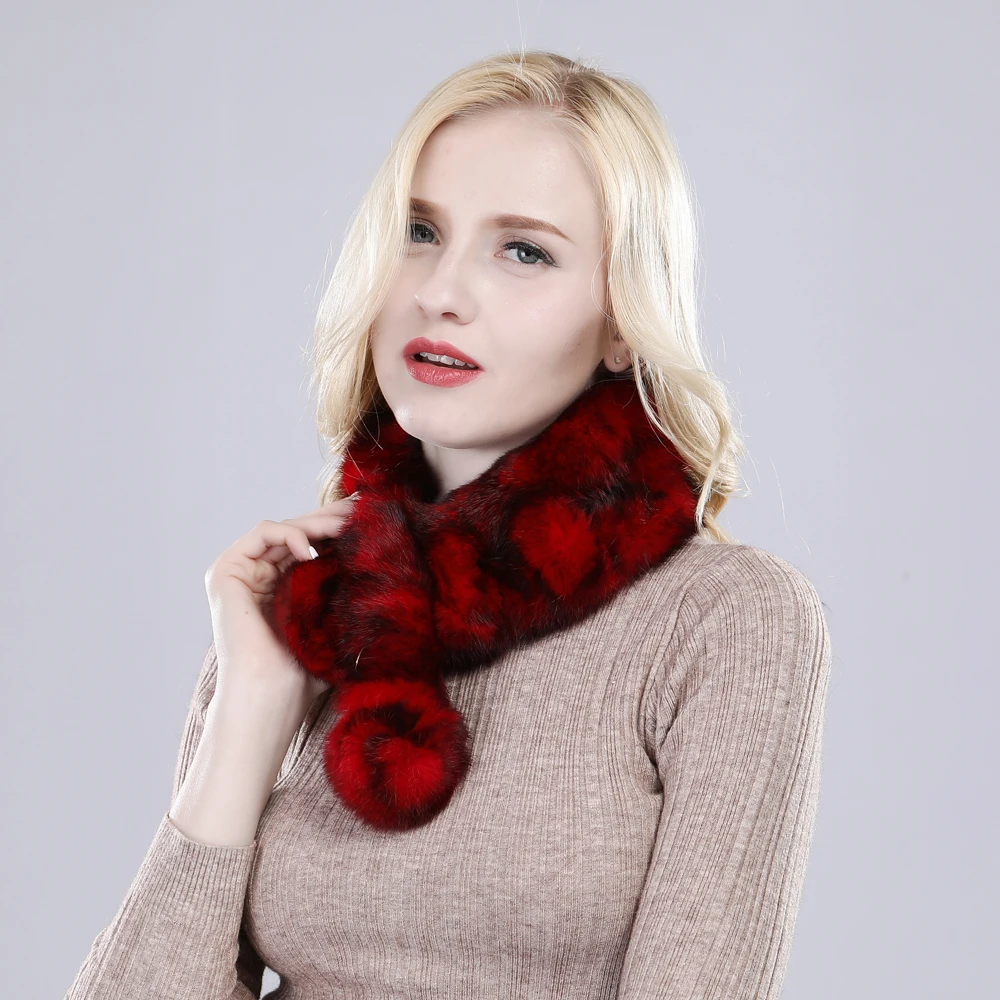 New Arrival Women Winter Real Rabbit Fur Scarf Lady Warm Rabbit Fur Scarves Knit 100% Natural Real Rabbit Fur Ring Casual Muffle 3