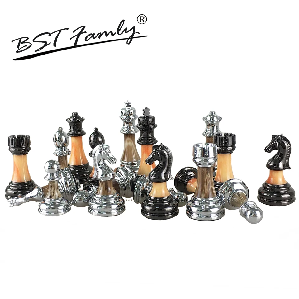 BSTFAMLY Chess Set ABS Plastic Plating Process and Metal Aggravation Chess Pieces Chessman King Height 90mm Chess Game IA2