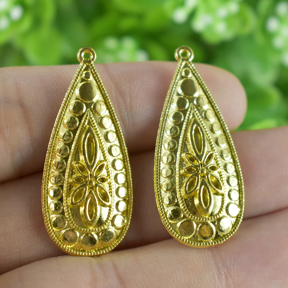 

4pieces 35x15mm Gold Colour Charm Pendant Water drop flower