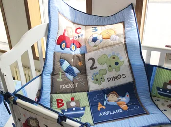 

Blue Crib Bedding Sets for Boy 7 Piece Travel Car and Airplane for Baby(Little Pilot) comforter, crib sheet, crib skirt,4 bumper