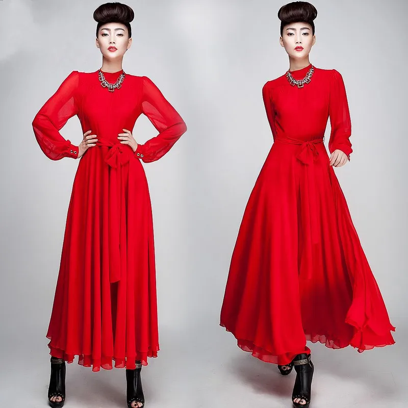 SD89 New Fashion Teal color Elegance Silk Maxi Long Dress