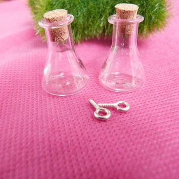 

100pcs/lot 23x18x11mm clear wishing glass bottle &cork&eyehook for diy charm necklace pendant accessories