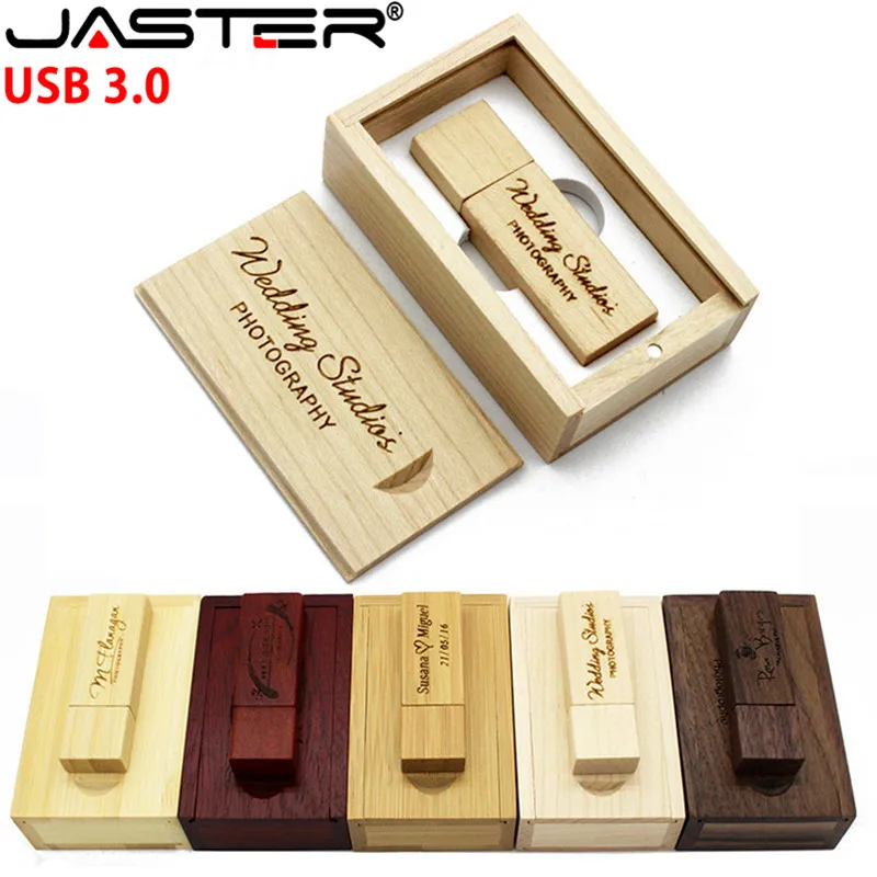 

JASTER USB 3.0 Customized LOGO Wooden bamboo usb with box usb flash drive Memory stick pen drive pendrive 8GB 16GB 32GB 64GB