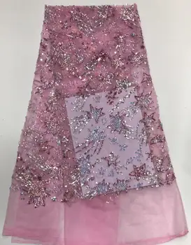 

fashionable tulle embroidery french net lace fabric yaking-6.2003 with beads for party dress