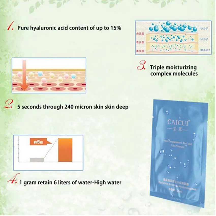 CAICUI маска для лица с гиалуроновой кислотой уход за лицом; отбеливание увлажняющая маска для лица Нестареющая антивозрастная против морщин уход за кожей