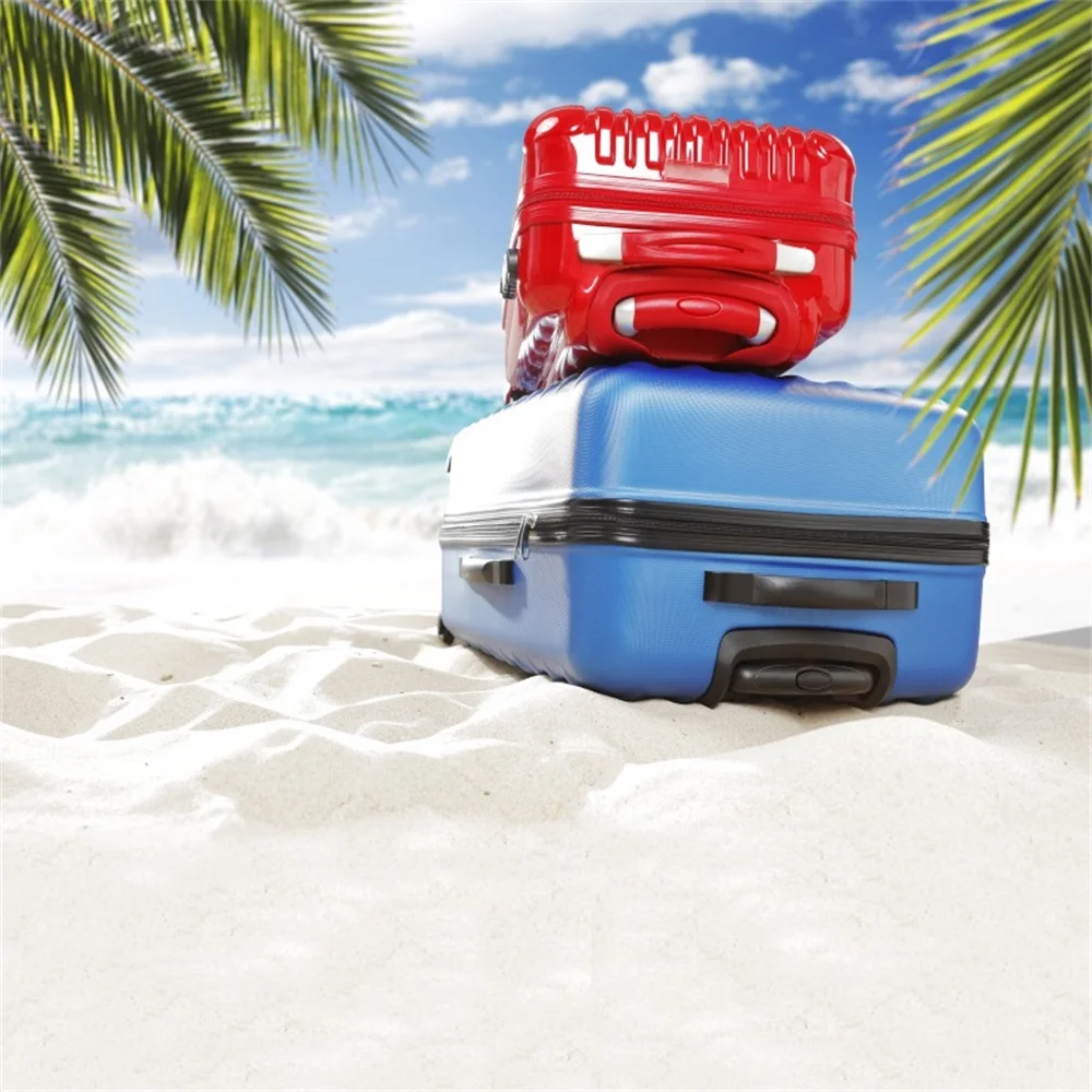 

Laeacco Sea Beach Palm Tree Leaves Trolley Case Photography Backgrounds Customized Photographic Backdrops For Photo Studio