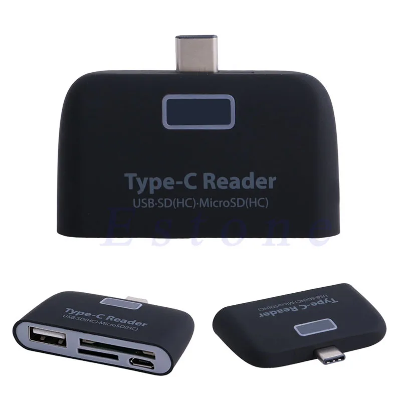 3 в 1 кард-ридер USB 3,1 type-C USB-C TF Micro SD OTG кард-ридер для Macbook Phone Tablet - Цвет: Черный